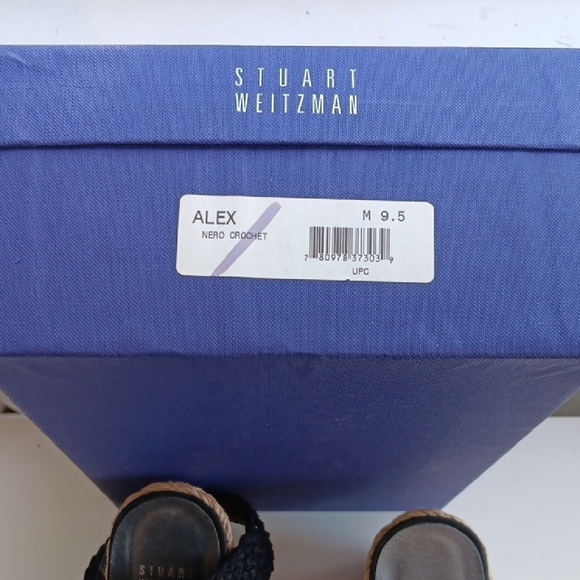 Stuart Weitzman Alex Nero Crochet Black  Woven Wedges Sandals 9.5 M - Picture 5 of 16